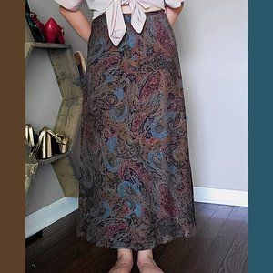 VINTAGE 90S/Y2K LAUREN RALPH LAUREN PETITE PAISLEY A-LINE MAXI SKIRT // fits 6